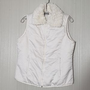 Chico's White Faux Fur Lined, Insulated Vest, Sz 1,  US Medium